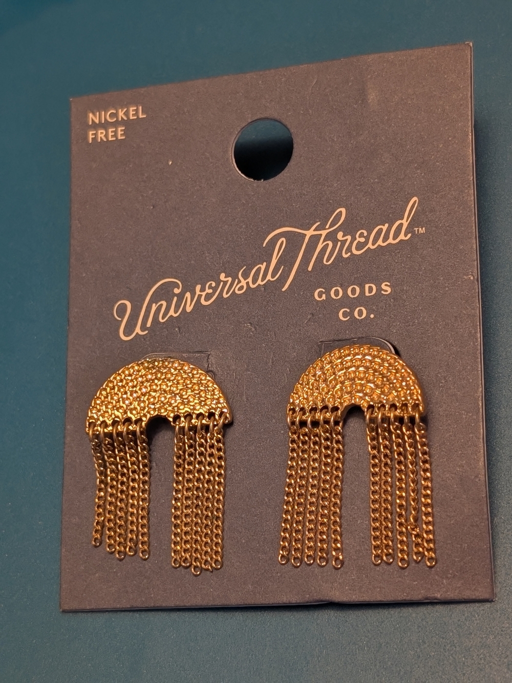 Universal Thread Gold Chain Fringe Arch Earrings Nickel Free NWT